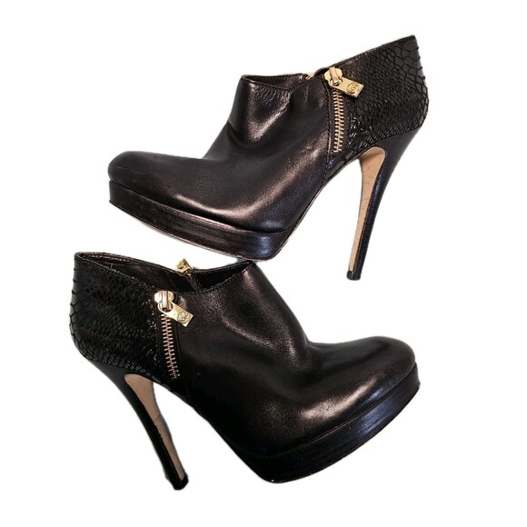MICHAEL KORS Black Leather Platform High Heel Ankle Boots Booties Size 7 M - Picture 1 of 4